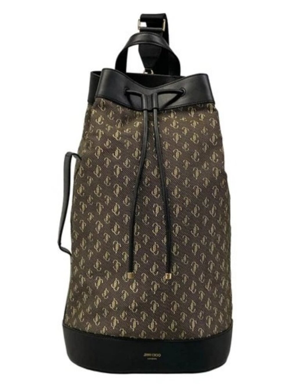JIMMY CHOO Evan. Black Beige Jacquard Leather Backpack